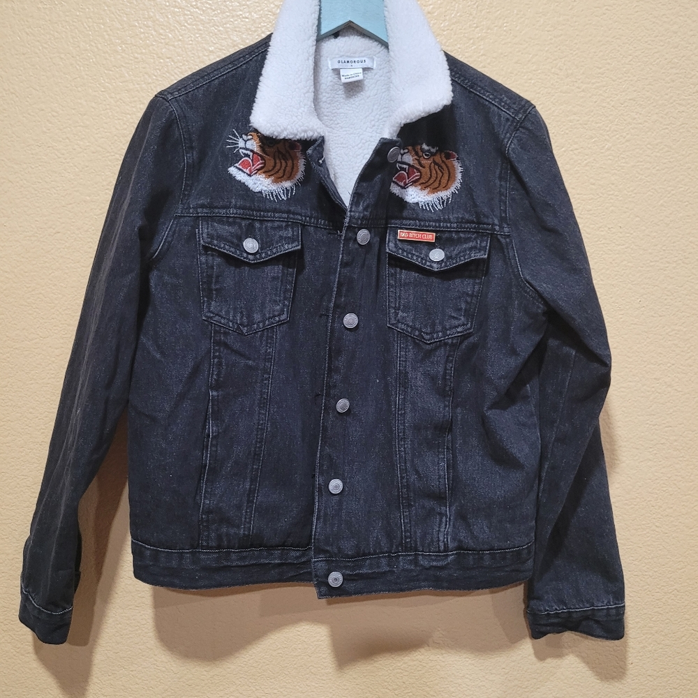 Glamorous japan tiger embroidered denim jacket
